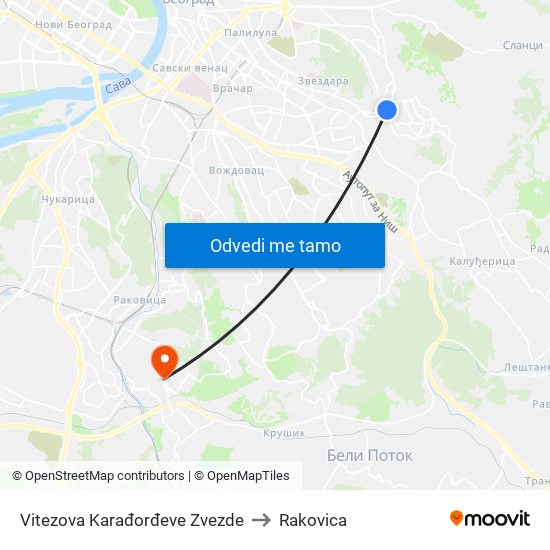 Vitezova Karađorđeve Zvezde to Rakovica map