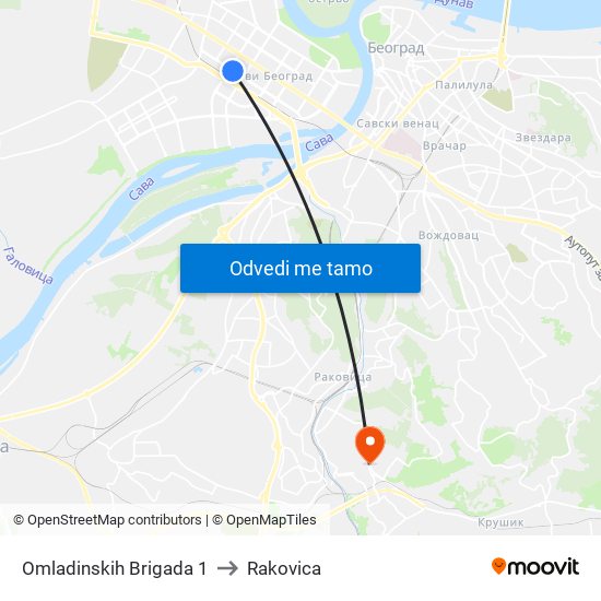 Omladinskih Brigada 1 to Rakovica map