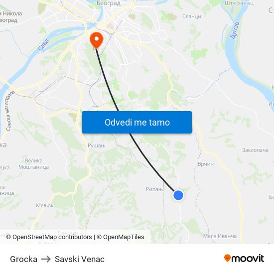 Grocka to Savski Venac map