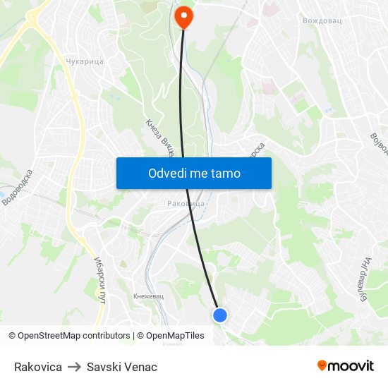 Rakovica to Savski Venac map