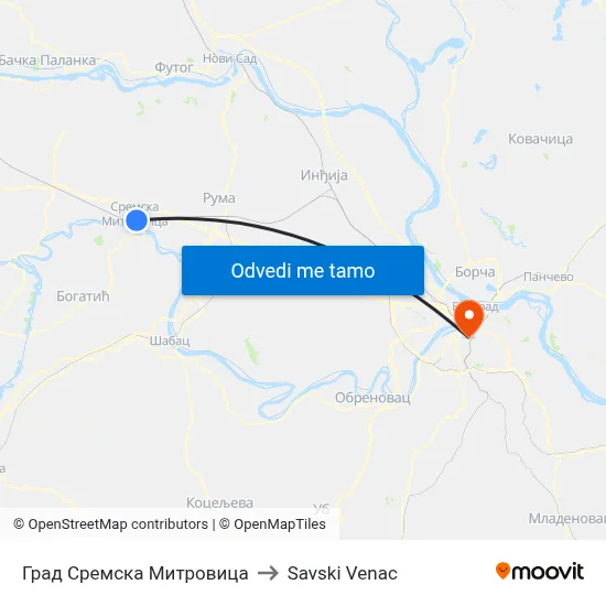 Град Сремска Митровица to Savski Venac map