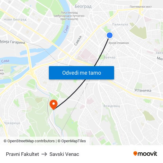 Pravni Fakultet to Savski Venac map