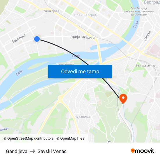 Gandijeva to Savski Venac map