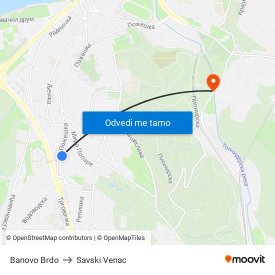 Banovo Brdo to Savski Venac map