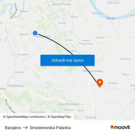 Barajevo to Smederevska Palanka map