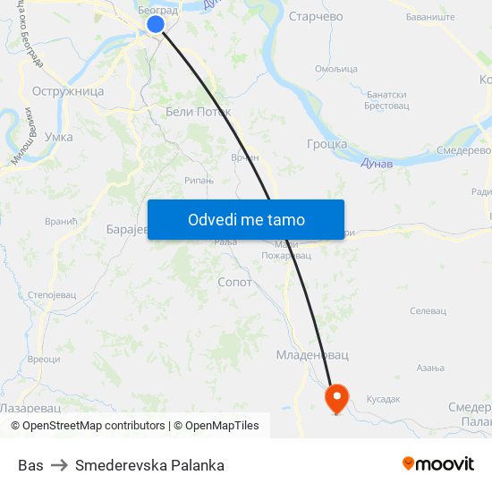 Bas to Smederevska Palanka map