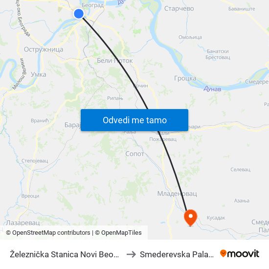 Železnička Stanica Novi Beograd to Smederevska Palanka map