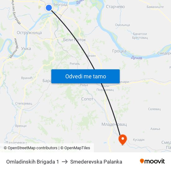 Omladinskih Brigada 1 to Smederevska Palanka map