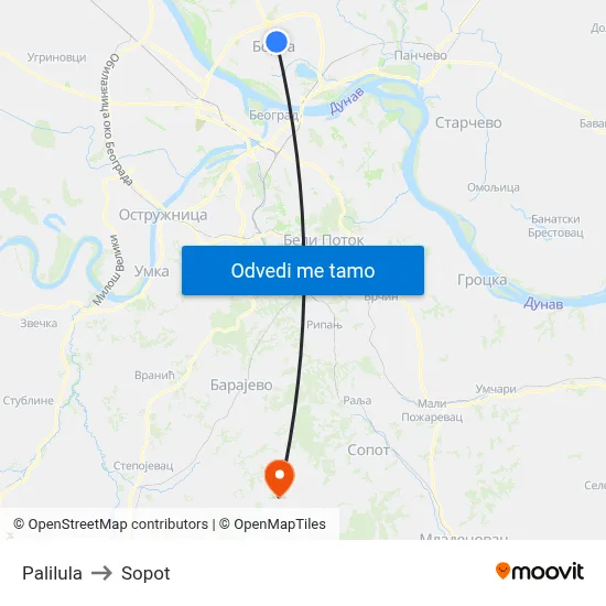 Palilula to Sopot map