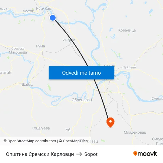 Општина Сремски Карловци to Sopot map