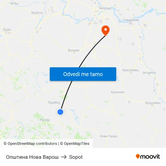 Општина Нова Варош to Sopot map