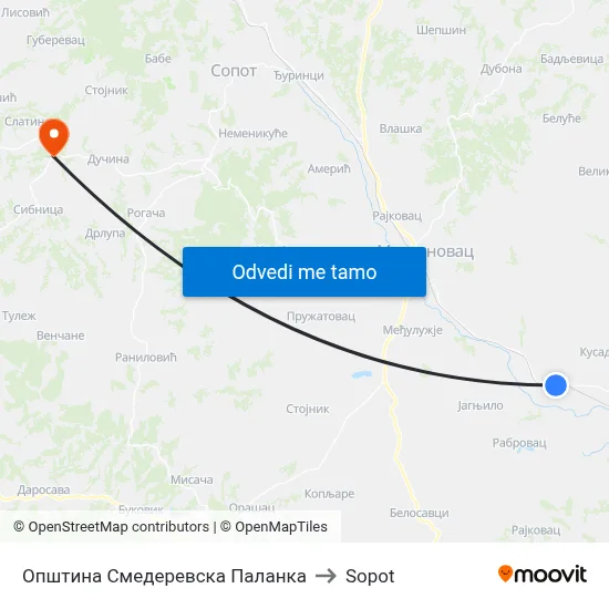 Општина Смедеревска Паланка to Sopot map