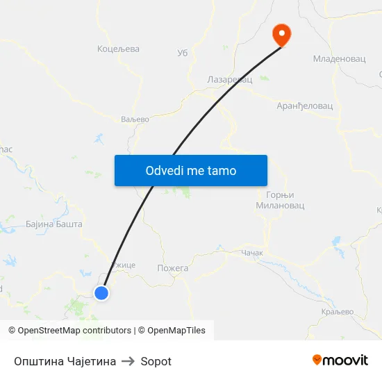 Општина Чајетина to Sopot map