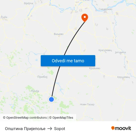 Општина Пријепоље to Sopot map