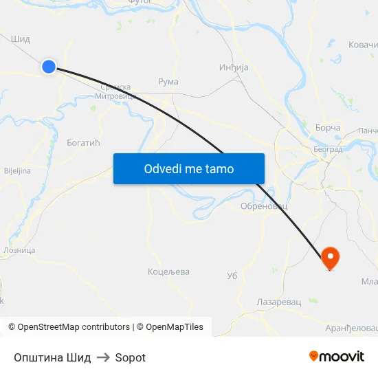 Општина Шид to Sopot map