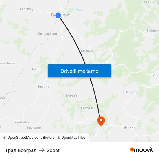 Град Београд to Sopot map
