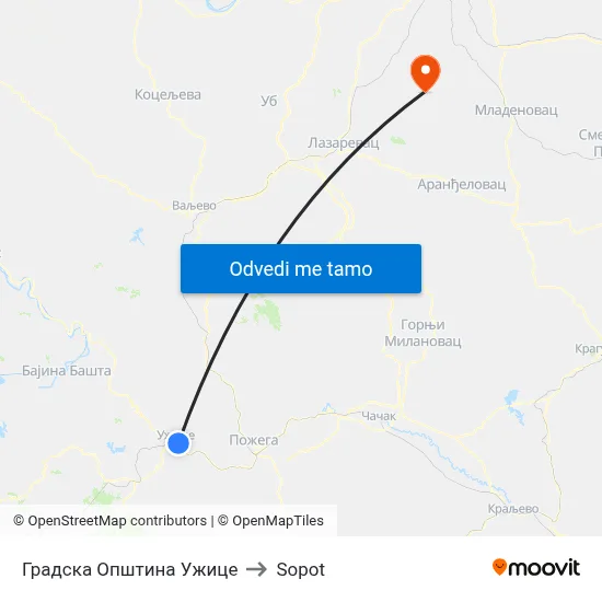 Градска Општина Ужице to Sopot map