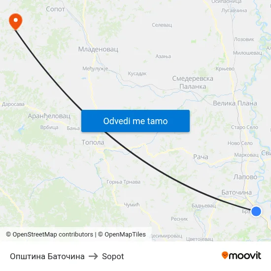 Општина Баточина to Sopot map