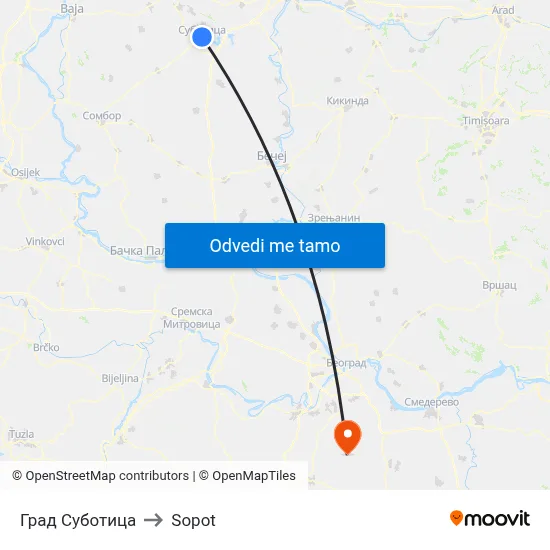 Град Суботица to Sopot map