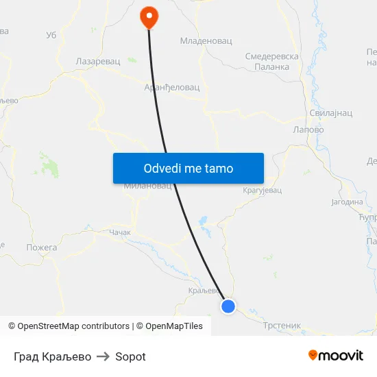 Град Краљево to Sopot map