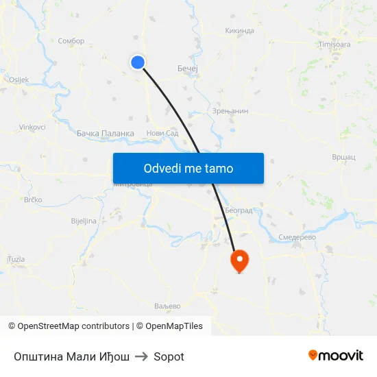 Општина Мали Иђош to Sopot map