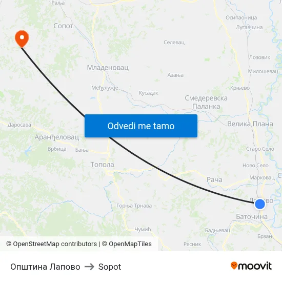 Општина Лапово to Sopot map