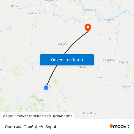 Општина Прибој to Sopot map