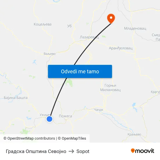 Градска Општина Севојно to Sopot map