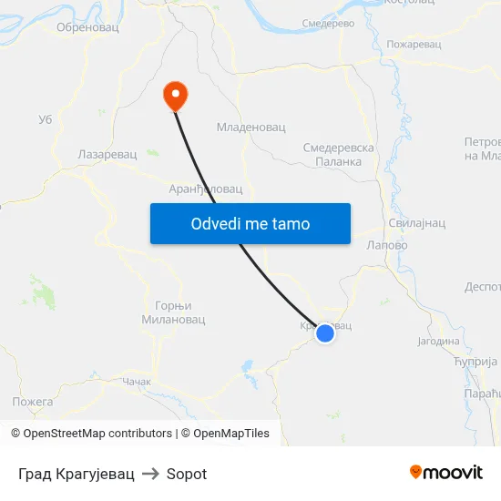 Град Крагујевац to Sopot map