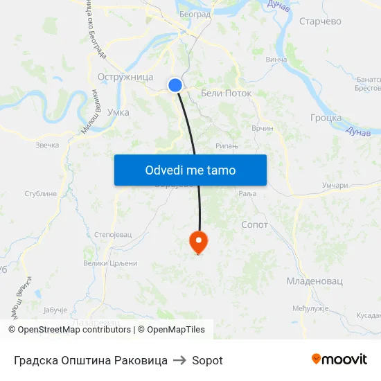 Градска Општина Раковица to Sopot map