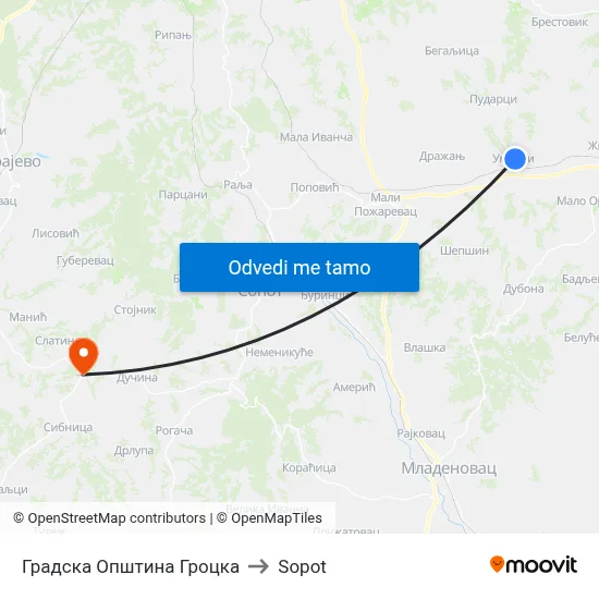 Градска Општина Гроцка to Sopot map