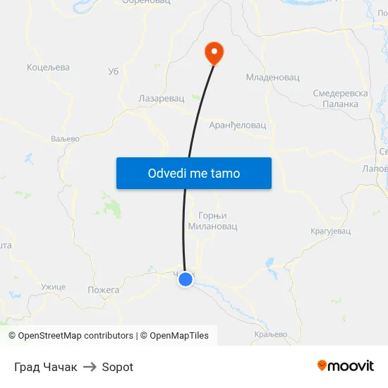 Град Чачак to Sopot map