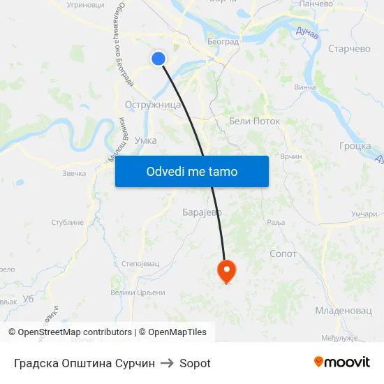 Градска Општина Сурчин to Sopot map