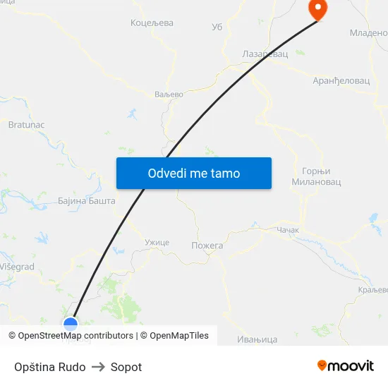 Opština Rudo to Sopot map