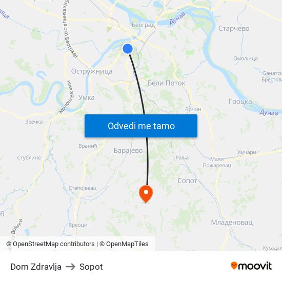 Dom Zdravlja to Sopot map