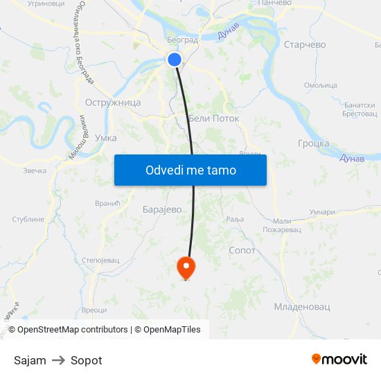 Sajam to Sopot map