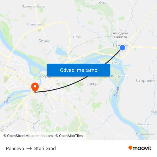 Pancevo to Stari Grad map