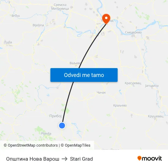 Општина Нова Варош to Stari Grad map