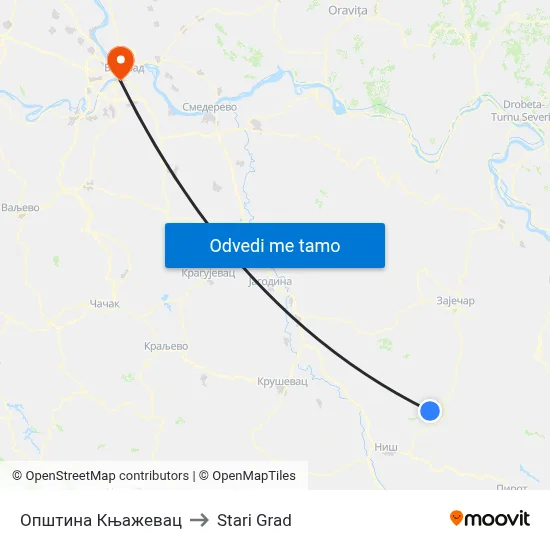 Општина Књажевац to Stari Grad map