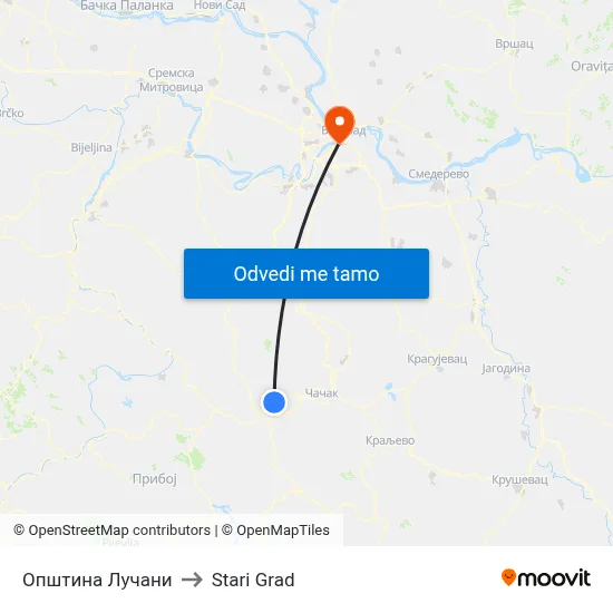 Општина Лучани to Stari Grad map