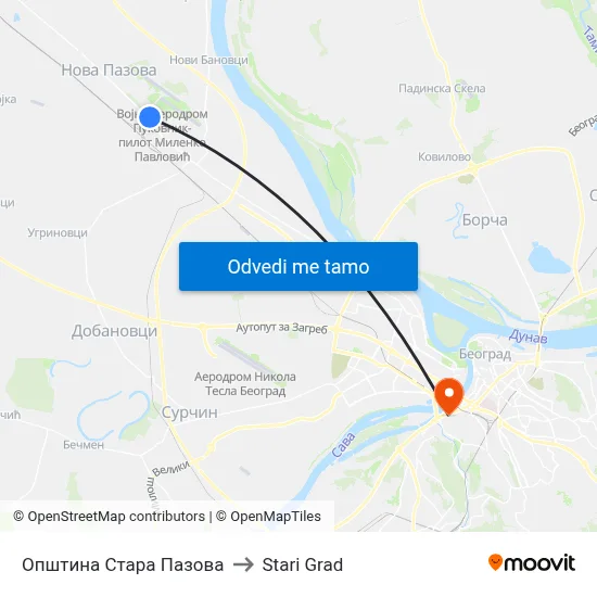 Општина Стара Пазова to Stari Grad map