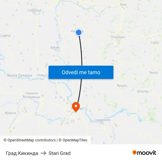 Град Кикинда to Stari Grad map
