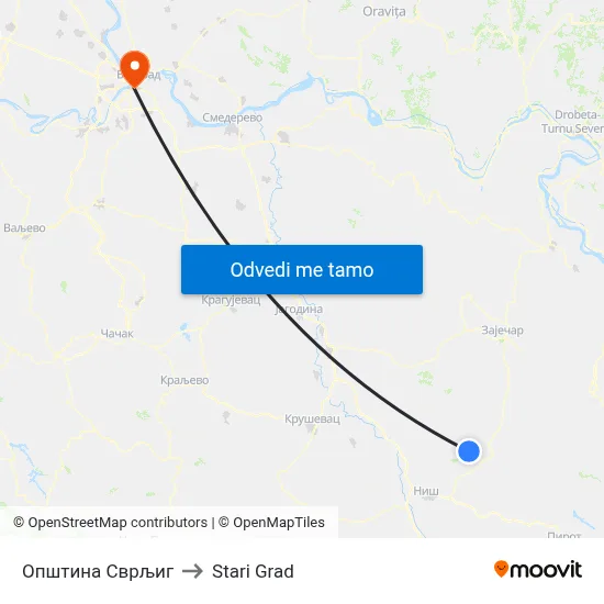 Општина Сврљиг to Stari Grad map
