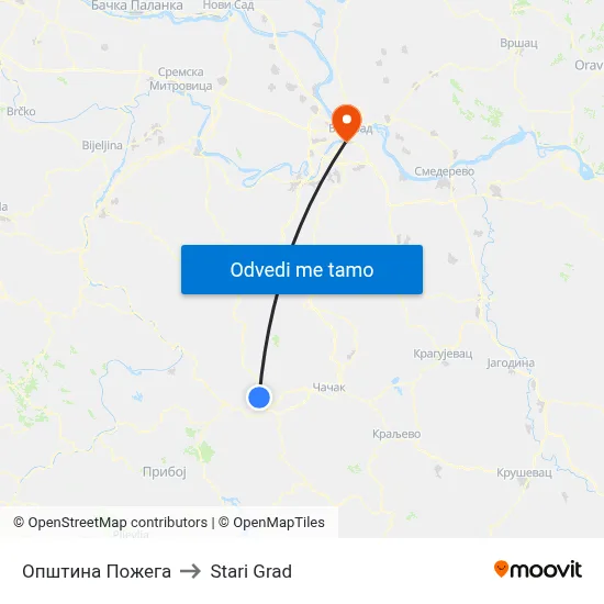 Општина Пожега to Stari Grad map
