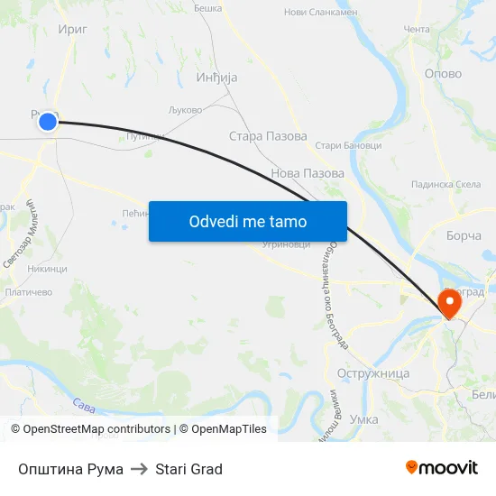 Општина Рума to Stari Grad map