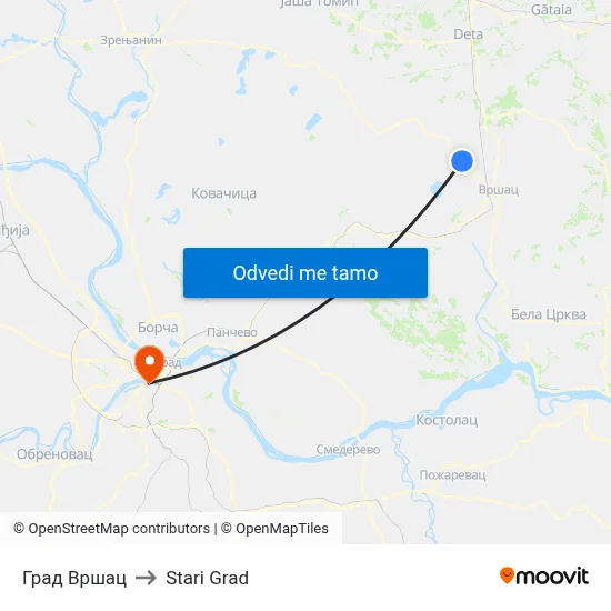 Град Вршац to Stari Grad map