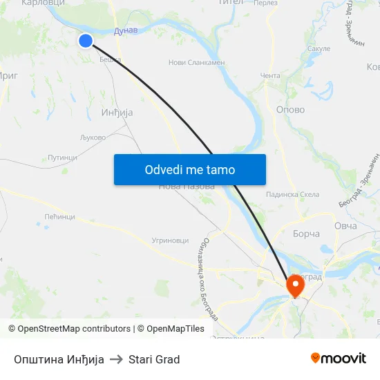 Општина Инђија to Stari Grad map