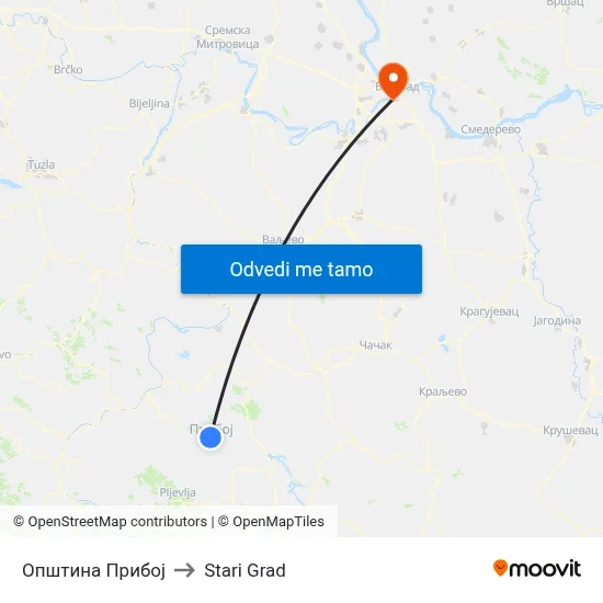 Општина Прибој to Stari Grad map