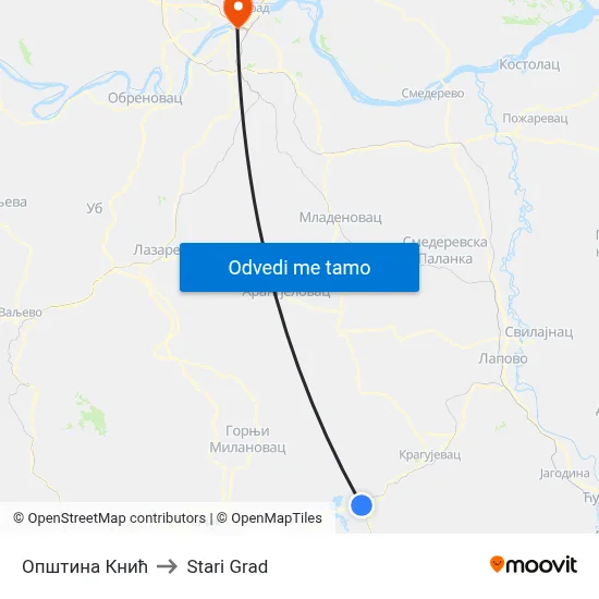Општина Кнић to Stari Grad map