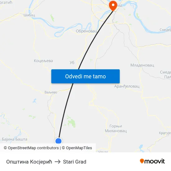Општина Косјерић to Stari Grad map